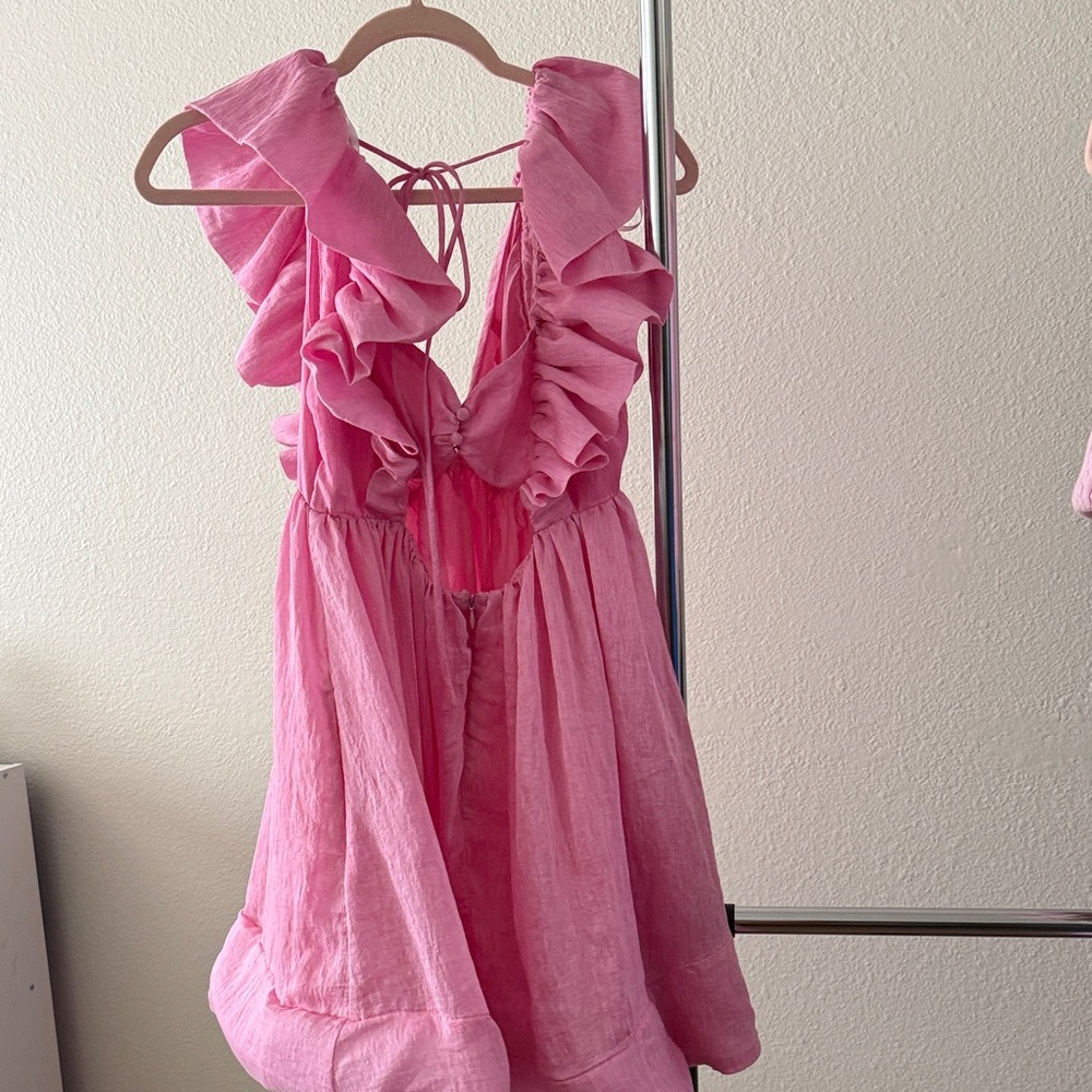 Anthropologie Aureta Dress Pink Flutter Ruffle Sleeve Mini Dress Size S - Picture 5 of 6